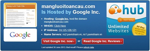 Thông tin nơi trang web đặt hosting