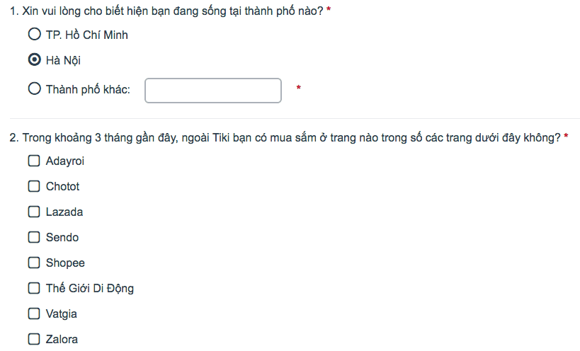 khảo sát của Tiki