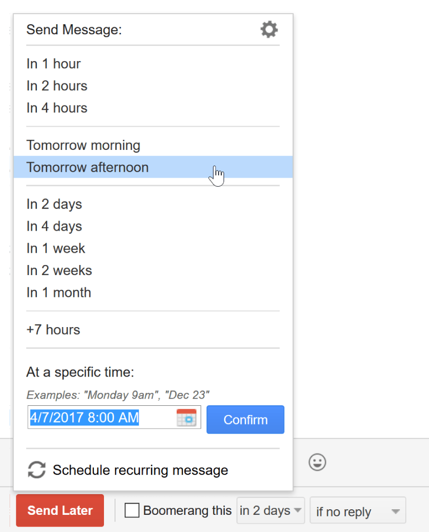 gửi email vào buổi chiều
