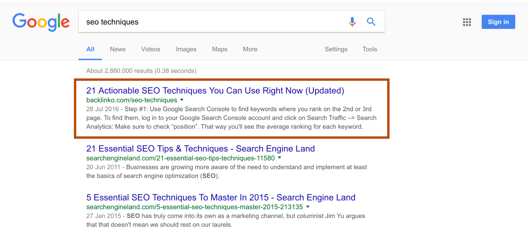 ảnh chụp màn hình thứ hạng cho truy vấn tương ứng