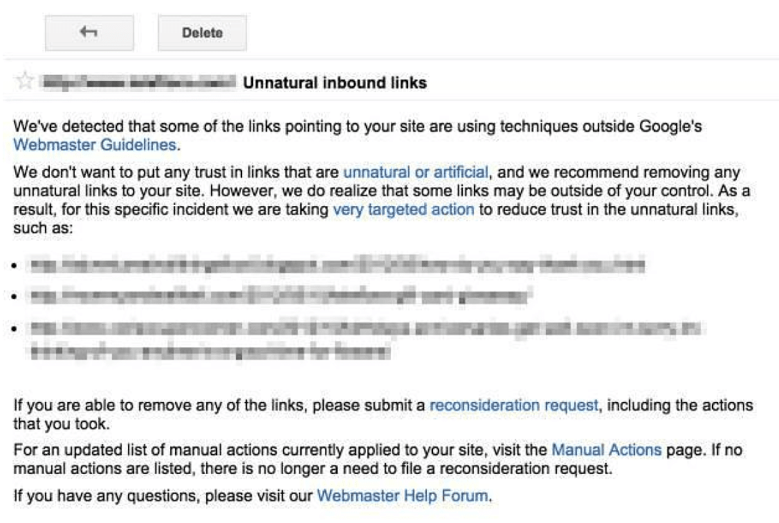 Google gửi thông điệp trừng phạt từ Search Console