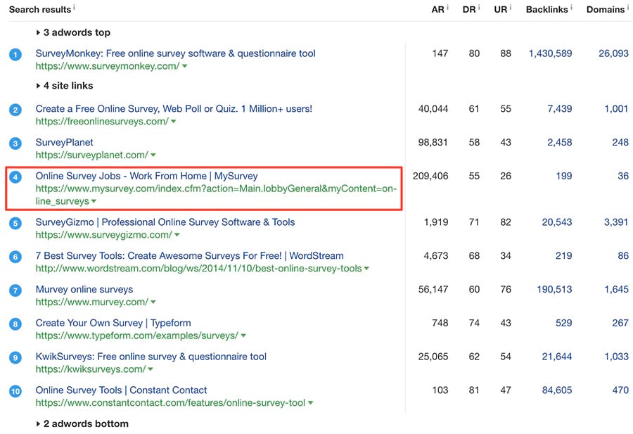 tìm kiếm từ khóa online survey