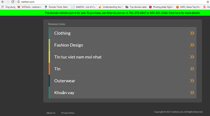 tên miền của May Việt Tiến bị đầu cơ