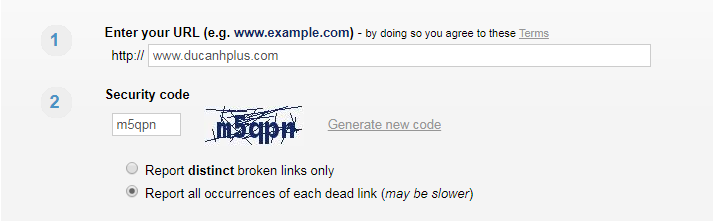 thiết lập tùy chọn broken link
