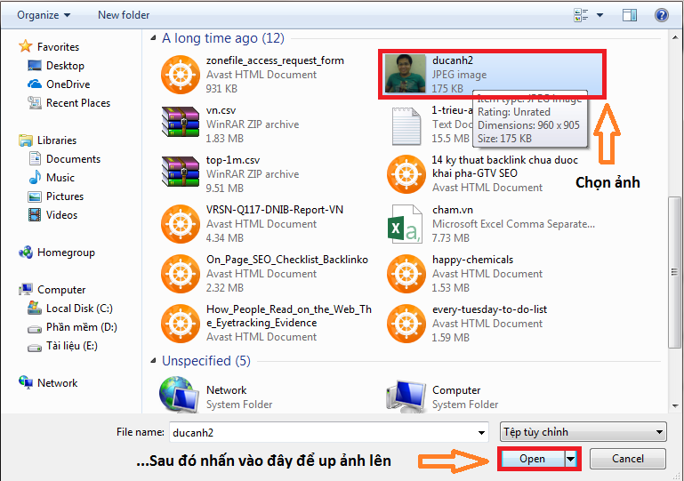 chọn ảnh để up