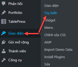 giao diện > tùy biến