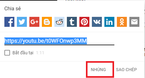 nhấn vào nhúng trên Youtube