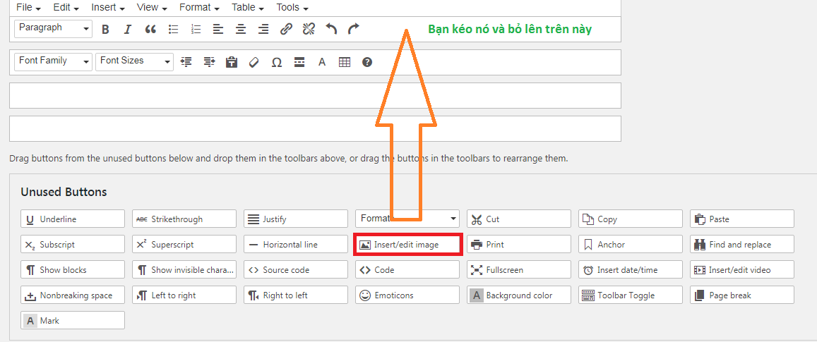 kéo tính năng chèn ảnh vào trình soạn thảo