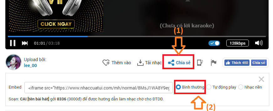copy mã nhúng Nhạc Của Tui