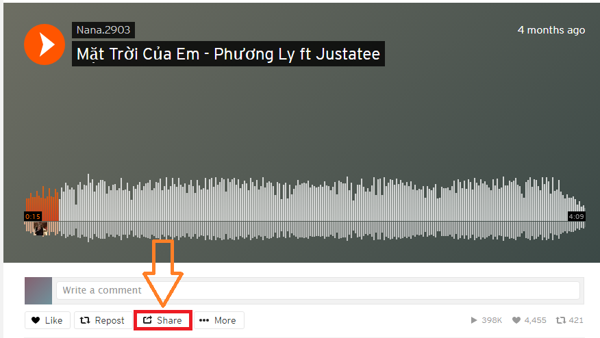 Nhấn vào Share trên Sound Cloud