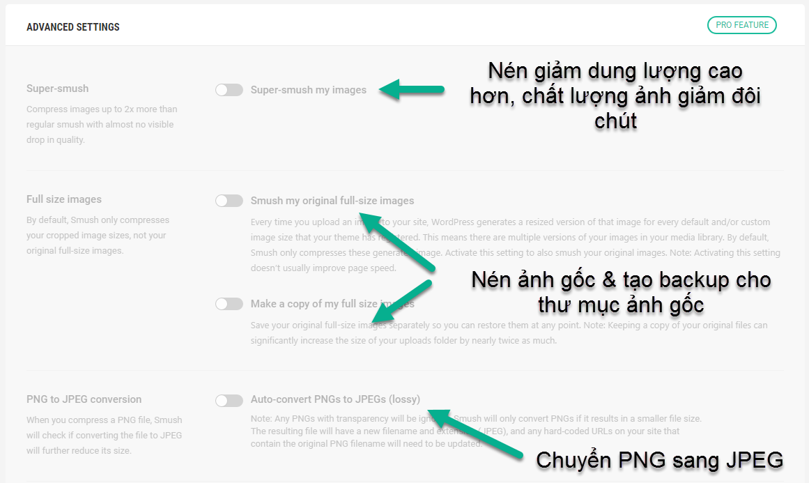 các tính năng nâng cao của Smush It