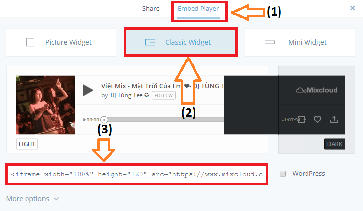 lấy mã nhúng theo từng bước