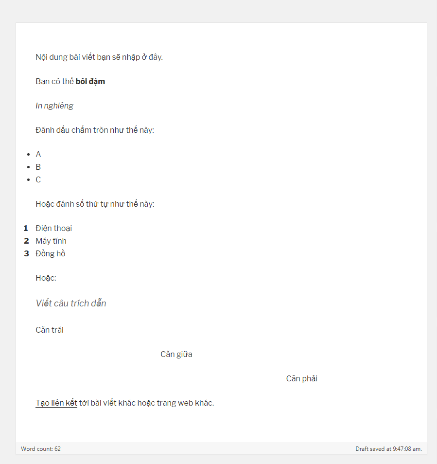 nơi nhập nội dung bài viết