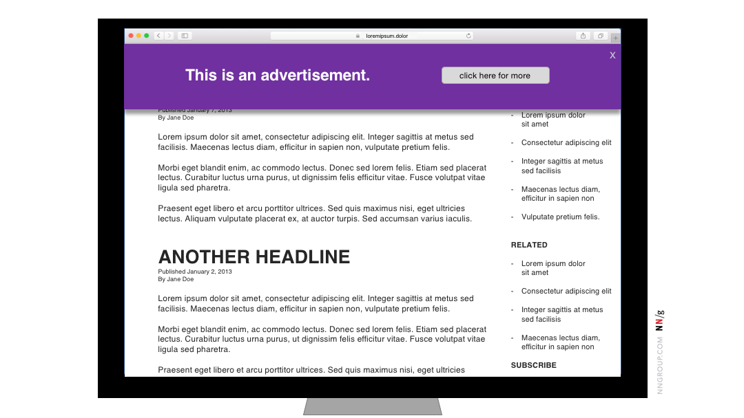 quảng cáo banner ghim phía trên ở máy bàn
