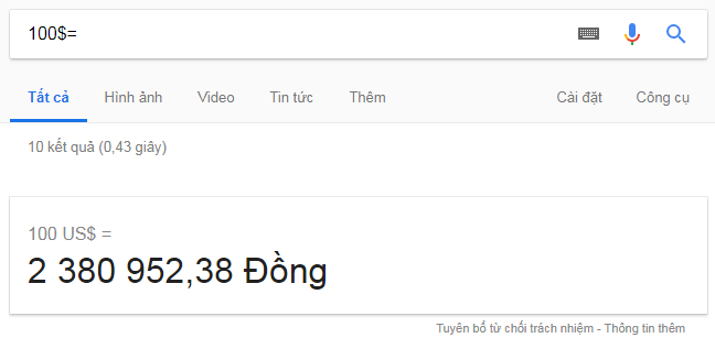 đổi USD sang VND bằng Google