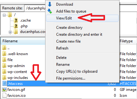 chỉnh sửa .htaccess tại host