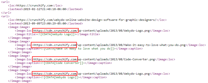 crunchify áp dụng link CDN ảnh cho sitemap