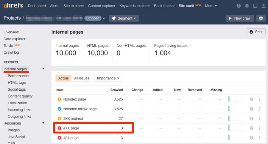 các liên kết nội bộ bị gãy