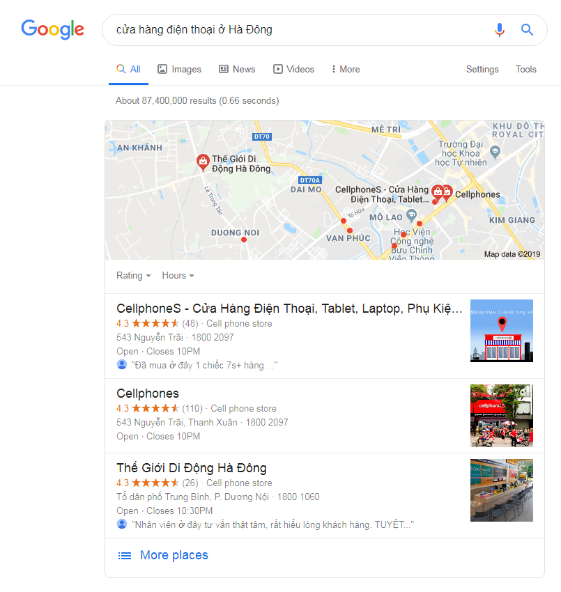 cửa hàng điện thoại ở Hà Đông