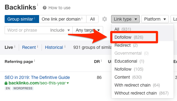 lọc liên kết dofollow