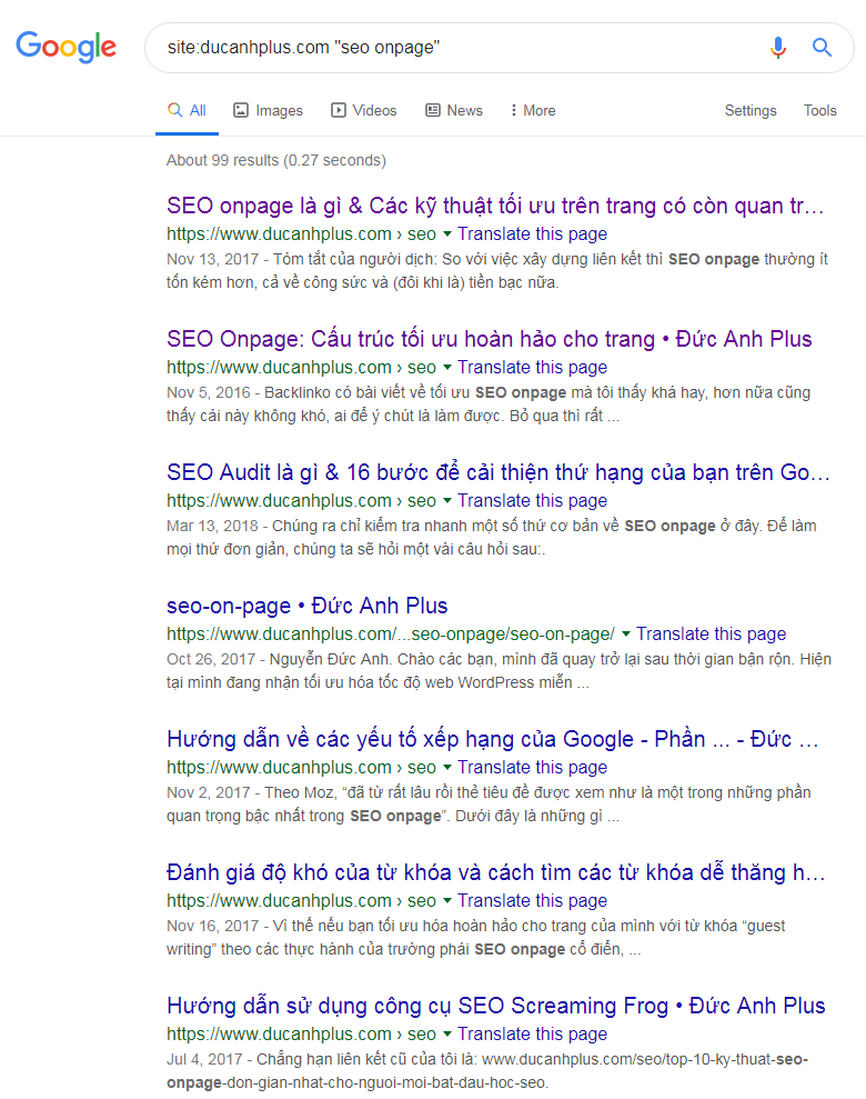 các trang có khả năng cung cấp internal link với từ khóa SEO onpage