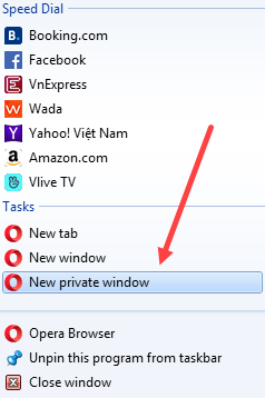 cửa sổ ẩn danh trên Opera