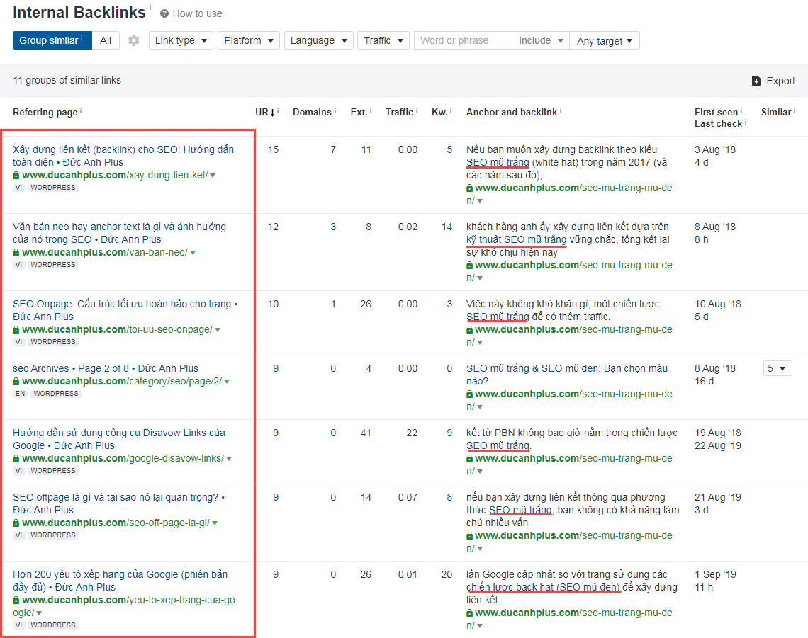các liên kết nội bộ