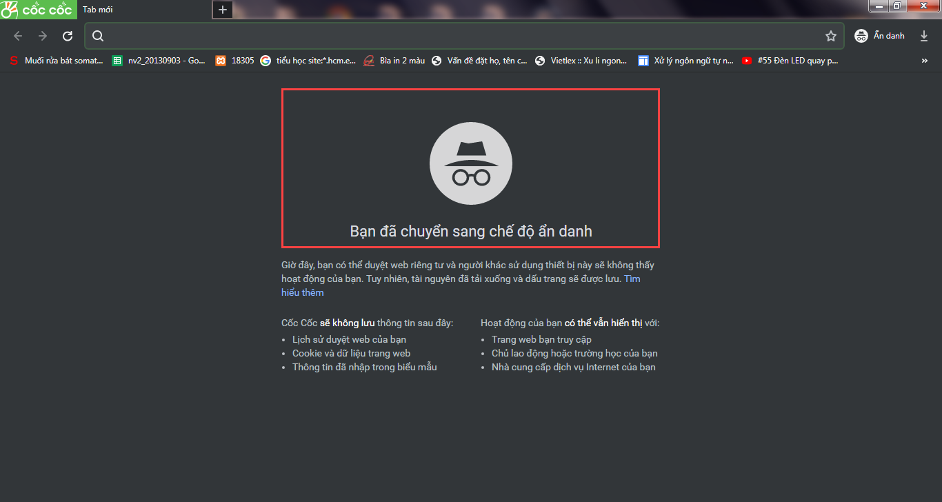 chế độ ẩn danh của trình duyệt Cốc Cốc