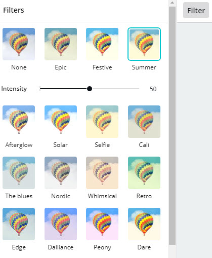 chức năng filter trên Canva