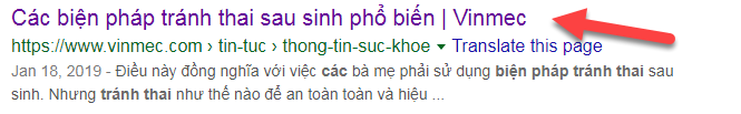 kết quả ở vị trí số 1