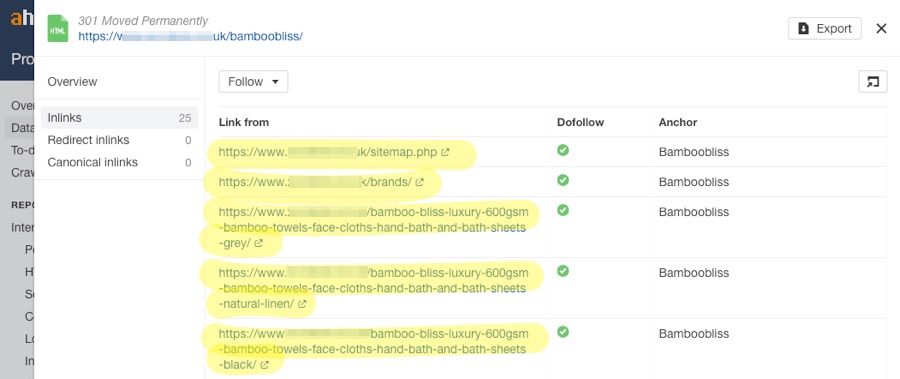 liên kết nội bộ trỏ đến các trang chuyển hướng