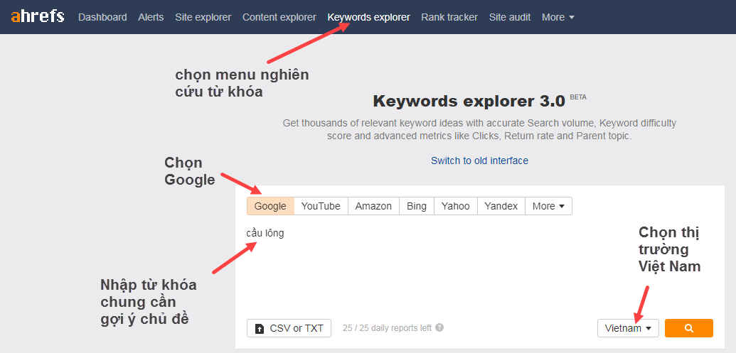 nghiên cứu từ khóa với Ahrefs
