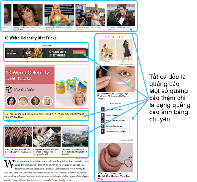 quá nhiều quảng cáo làm trang có chất lượng thấp