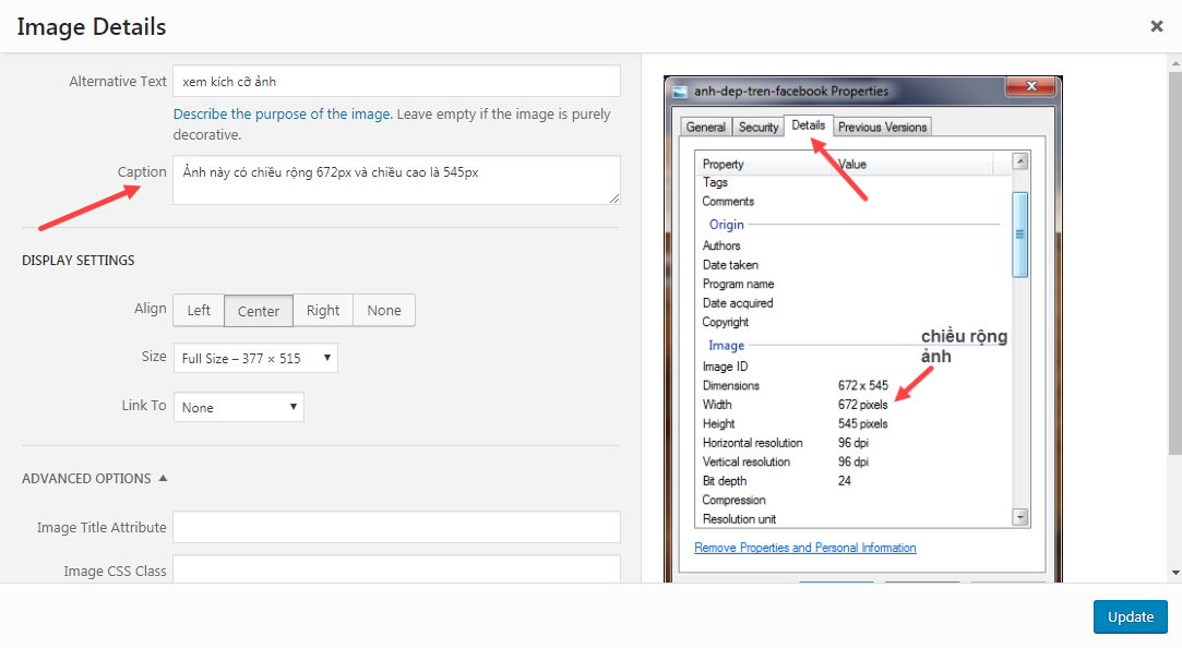 thêm caption cho ảnh