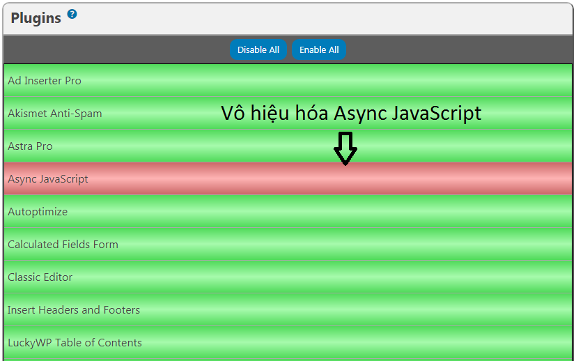 vô hiệu hóa plugin trên trang cụ thể