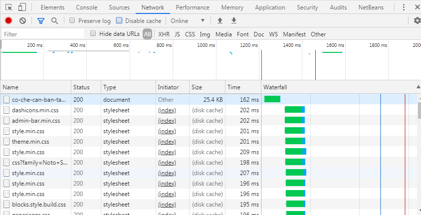 waterfall trong devtools