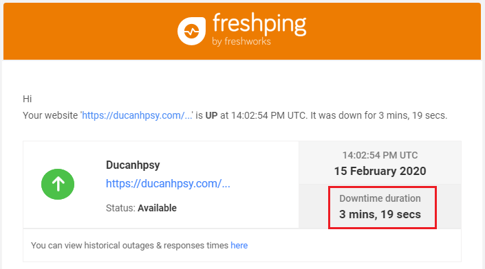 Fresh Ping báo website bị gián đoạn