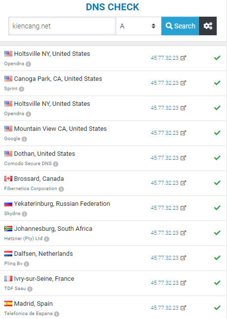 kiểm tra bản ghi DNS có trỏ ra IP mới