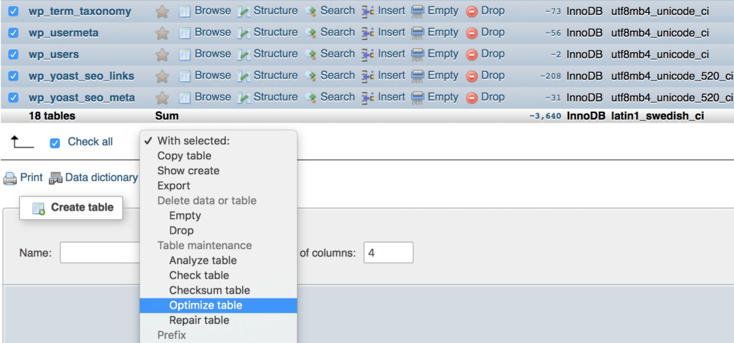 tối ưu hóa bảng