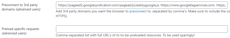 thêm preconnect và preload vào plugin Autoptimize