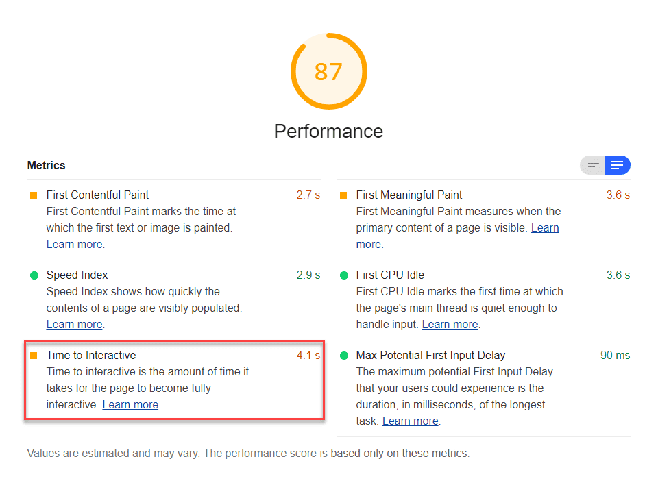 Thời gian tương tác / Time To Interactive (TTI)