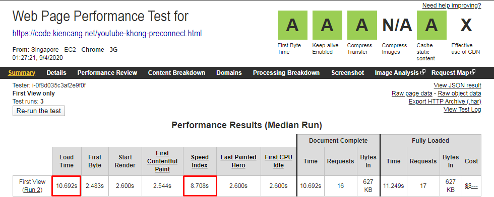 trang không có preconnect