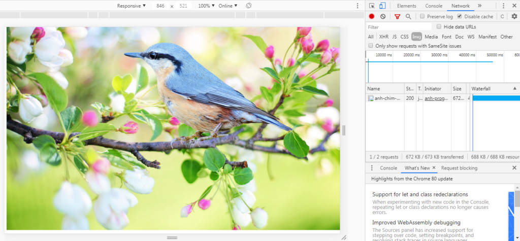 kiểm tra quá trình tải ảnh trên Lighthouse