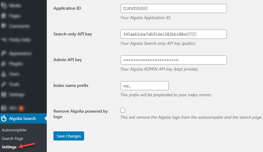 nhập thông tin API vào plugin