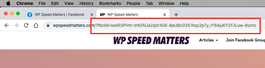 trang được gắn thêm fbclid