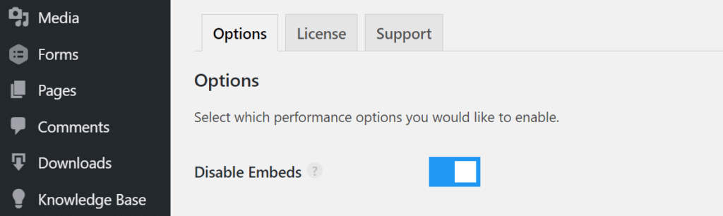 vô hiệu hóa tính năng embeds