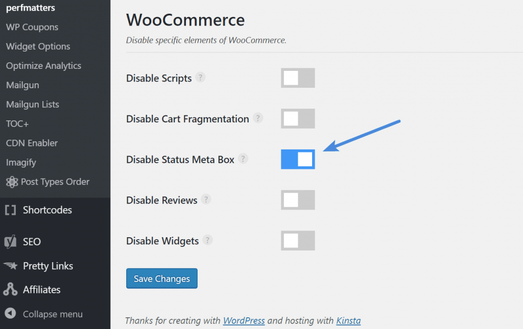 Vô hiệu hóa status meta box của WooCommerce