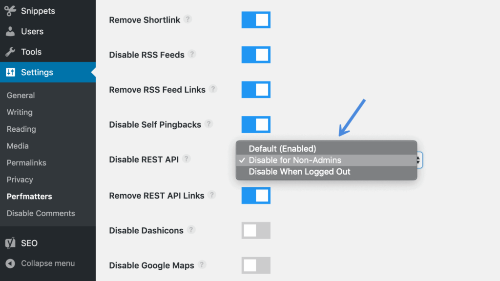 Vô hiệu hóa REST API WordPress bằng Perfmatters