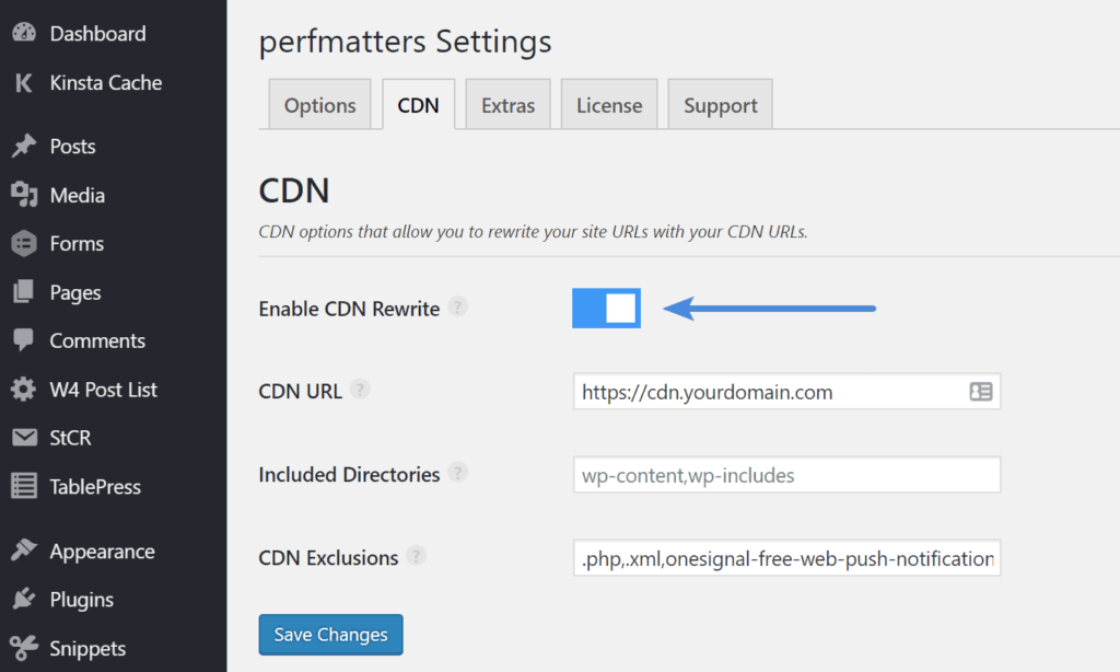 Bật Enable CDN rewrite