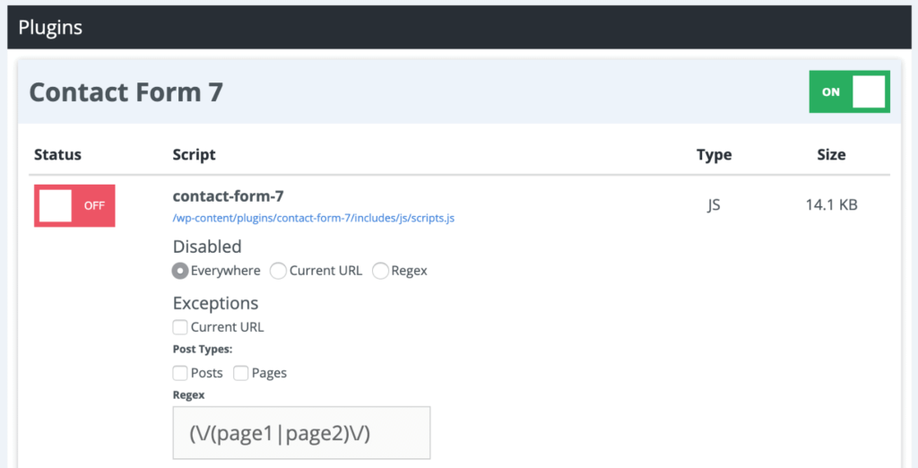 Bật script thông qua Regex